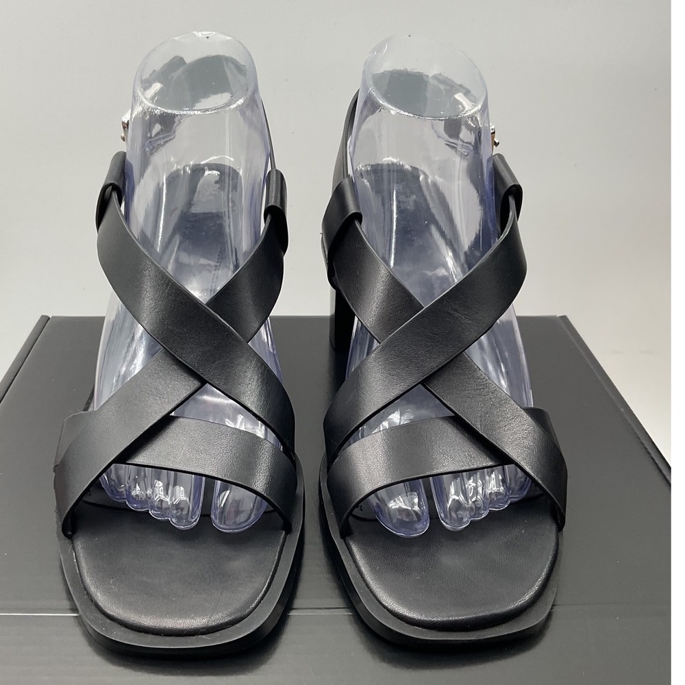Nordstrom Nokalindi Black Leather Block Heel Square Toe Strappy Sandals Size 9M